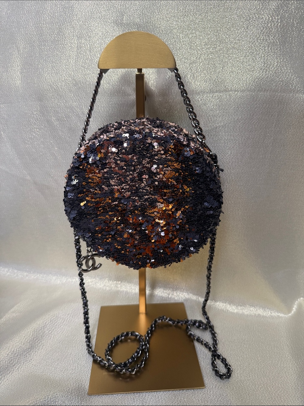 Chanel Paris-Hamburg Round Evening with Bronze and Navy Sequin Gunmetal Chain